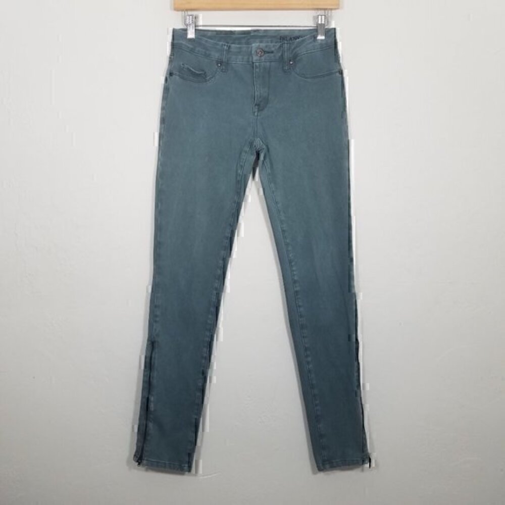 Blank NYC Super Stretch Skinny Jeans Green Zipper Leg Size 28